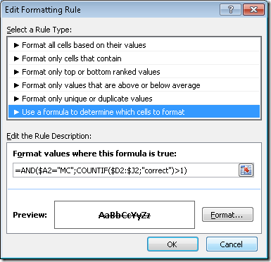 Formatare condițională cu AND()