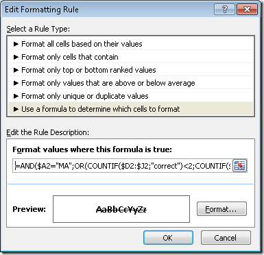 Formatare condițională cu AND() și OR()