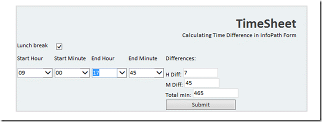Calculating Time Difference in InfoPath Form – Valy Greavu – Live Blog