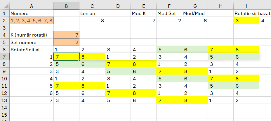 Rotație șiruri după un K și set cunoscut.