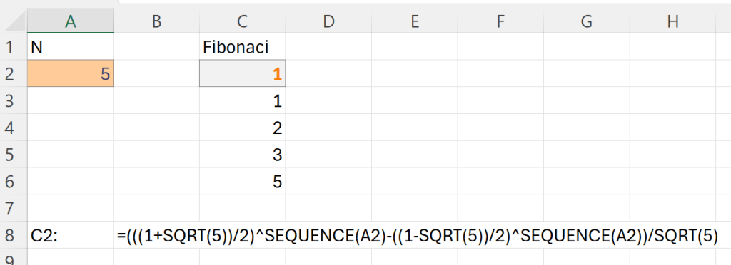 Rezolvare numere Fibonacci în Excel.