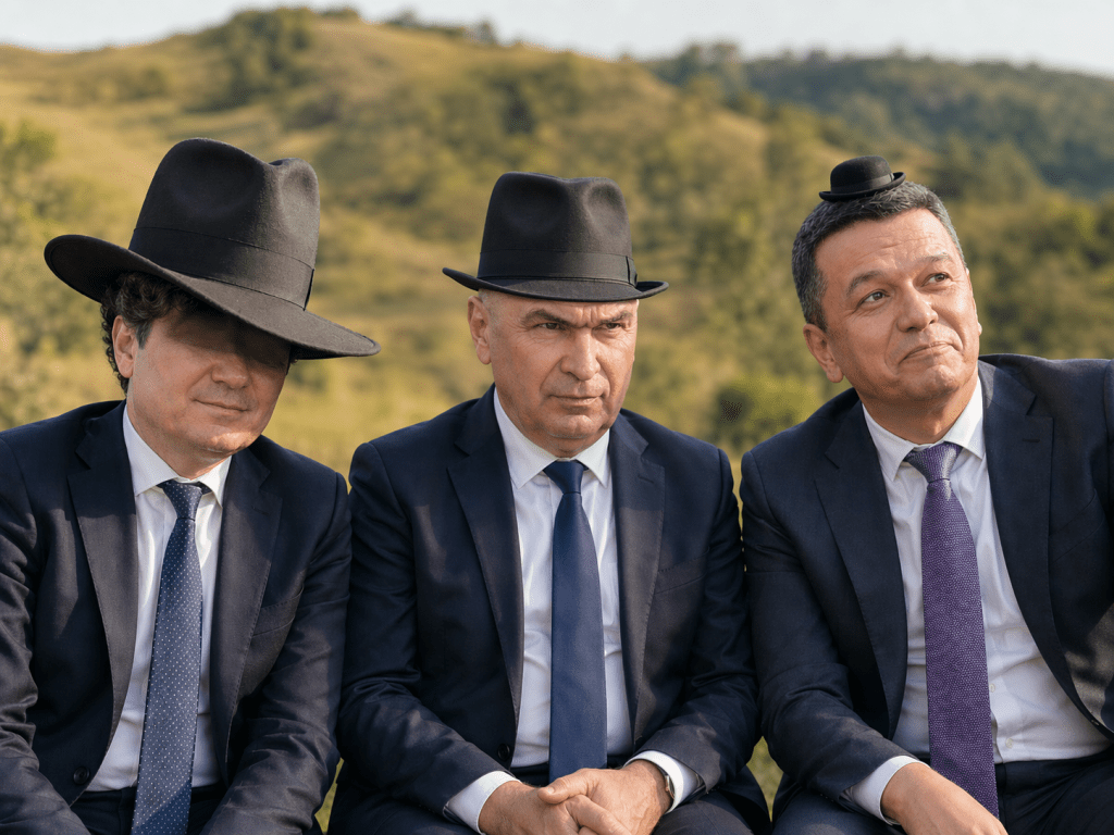 Cele trei pălării. Imagine generată aleator de AI pe baza textului. Orice asemănare cu personaje reale este pur întâmplătoare.